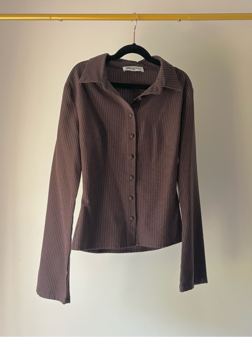 Princess Polly Pinstripe Flared Long-Sleeve Top Dark Brown